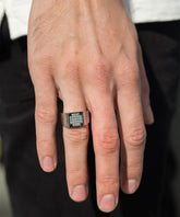 Box Cross Iced Out Statement Ring - Steel Time